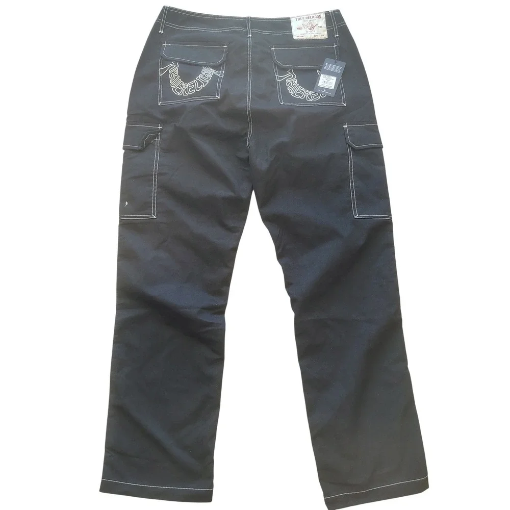 True Religion Mens Cargo SN Pant HS Jet Black Contrast Stitch Size 36 700820 NEW